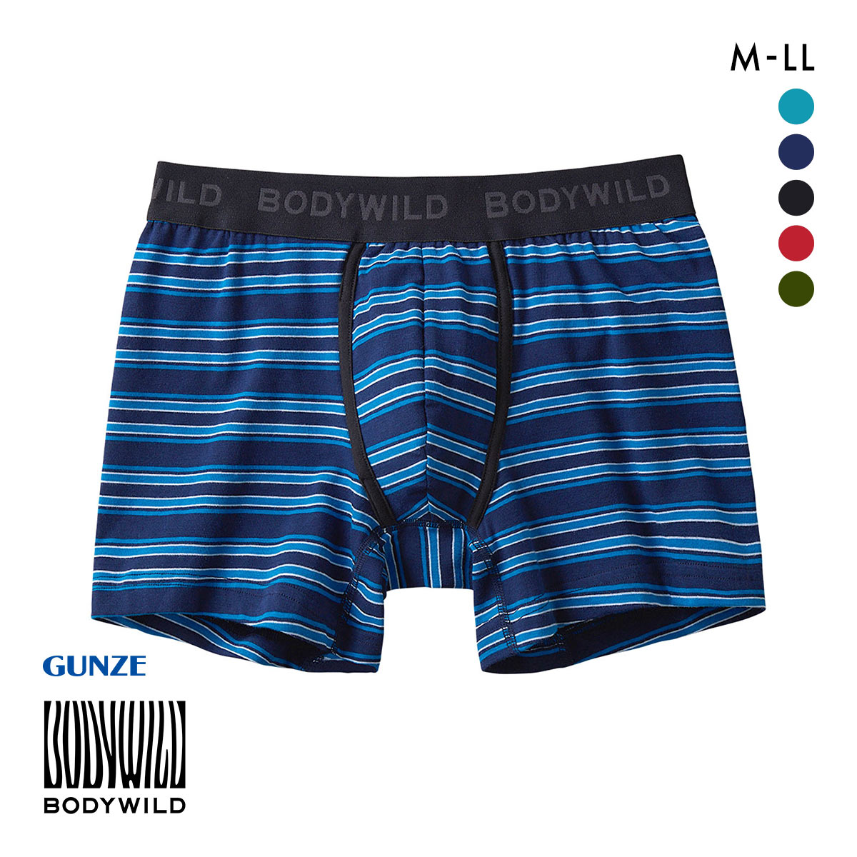 グンゼ GUNZE ボディワイルド BODY WILD ボクサーパンツ メンズ 綿混 ボーダー 前あき(NV-ネイビー-M)