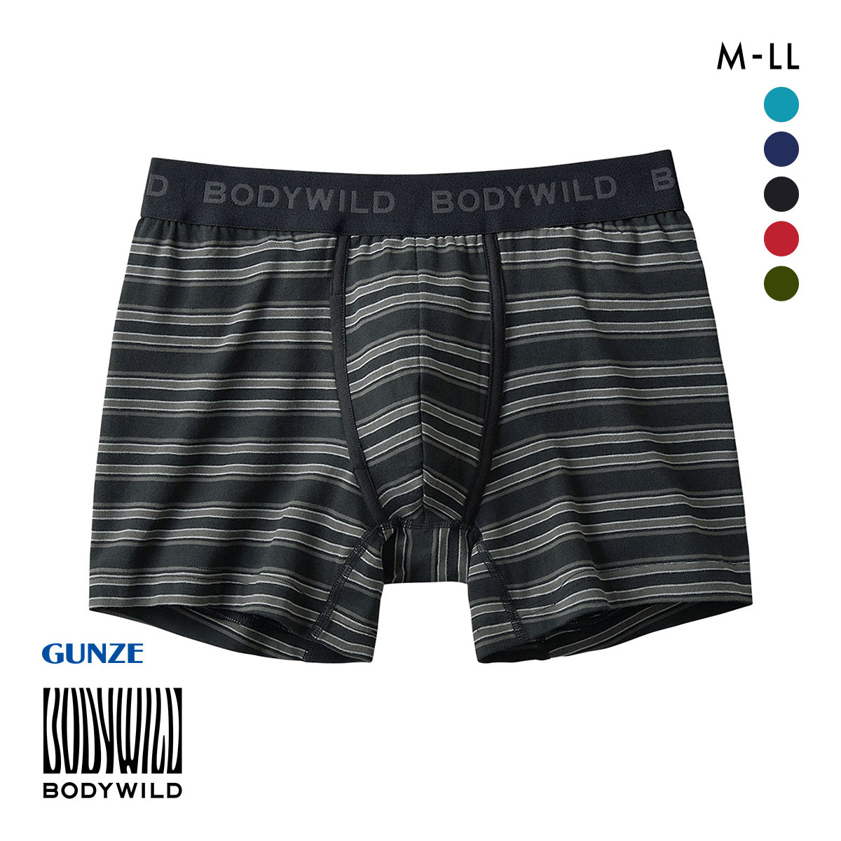 グンゼ GUNZE ボディワイルド BODY WILD ボクサーパンツ メンズ 綿混 ボーダー 前あき(BK-ブラック-M)