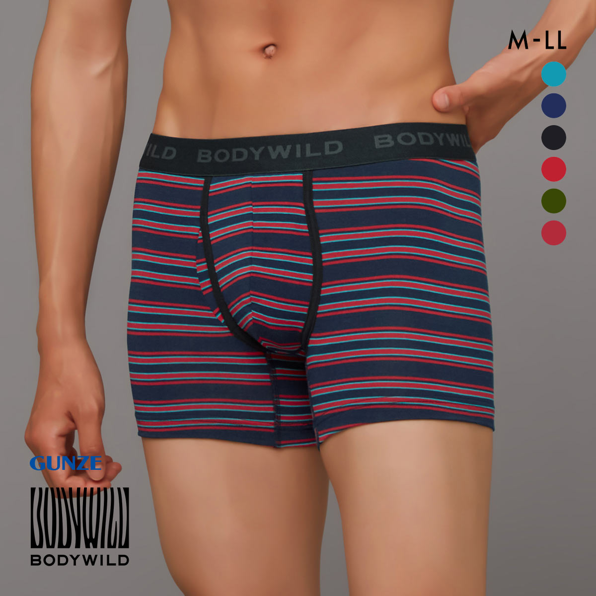グンゼ GUNZE ボディワイルド BODY WILD ボクサーパンツ メンズ 綿混 ボーダー 前あき(BO-ボルドー-M)