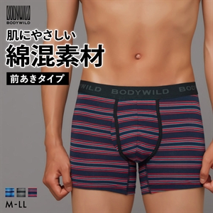 グンゼ BODY WILD ボーダー柄 ボクサーパンツ メンズ 綿混 前あき GUNZE ボディワイルド