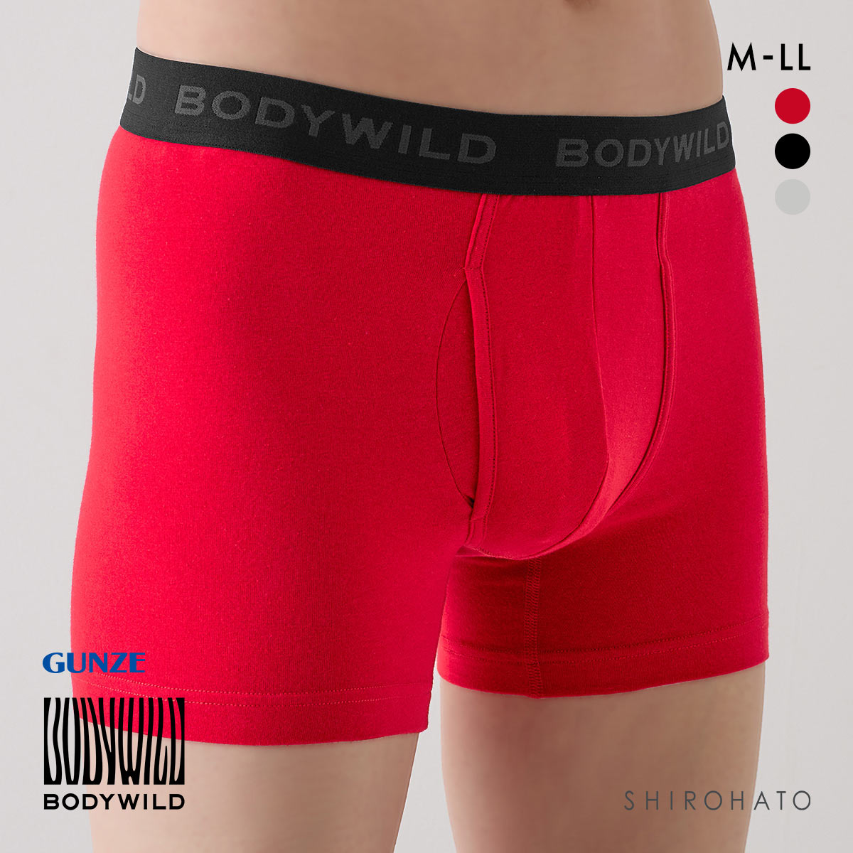 ボディワイルド ボクサーパンツ 前あき 綿混 メンズ BODYWILD(RE-レッド-M)