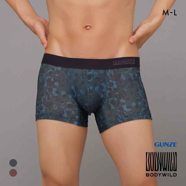 グンゼ BODY WILD カモフラ柄 ストレッチメッシュ ボクサーパンツ メンズ 前閉じ 吸水速乾 ボディワイルド GUNZE