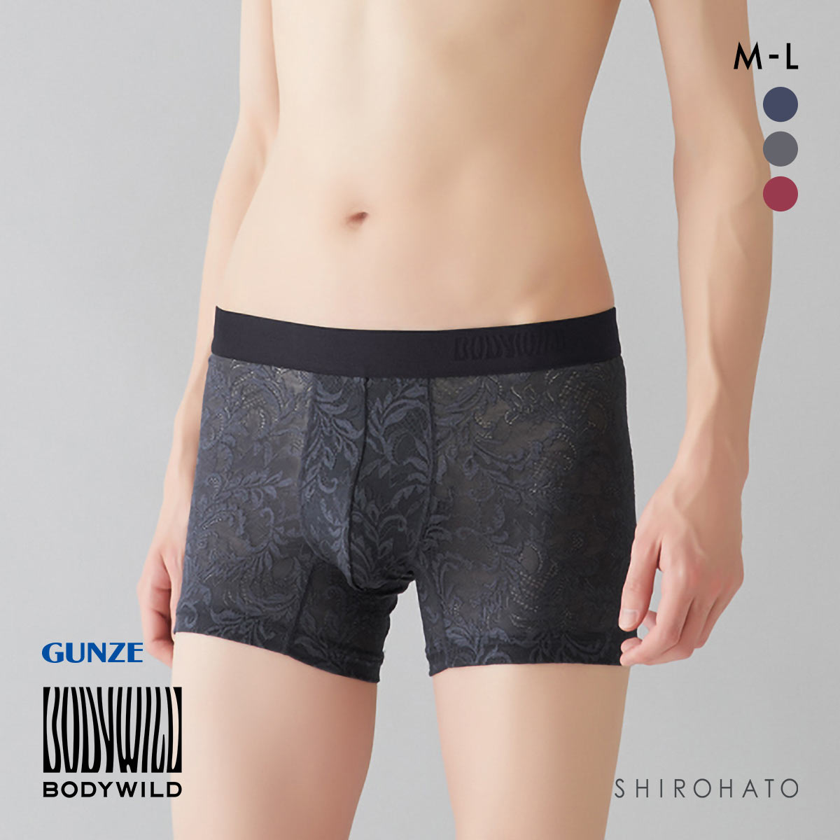 グンゼ GUNZE ボディワイルド BODY WILD ボクサーパンツ メンズ レース 総レース 前とじ(CGY-チャコールグレー-M)