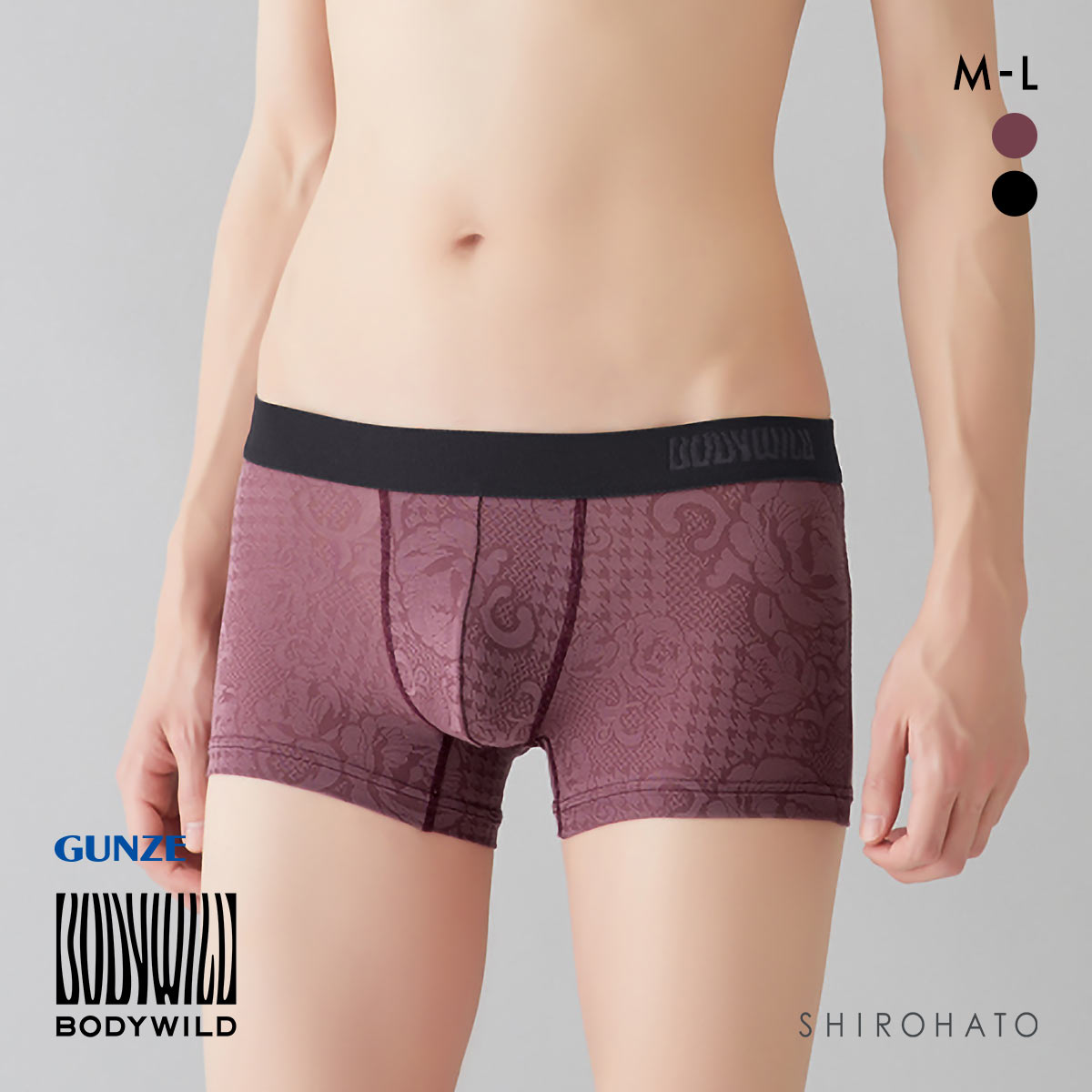 グンゼ GUNZE ボディワイルド BODY WILD ボクサーパンツ メンズ ジャカードパターン 前とじ フラワーチェック柄(DRE-濃レッド-M)