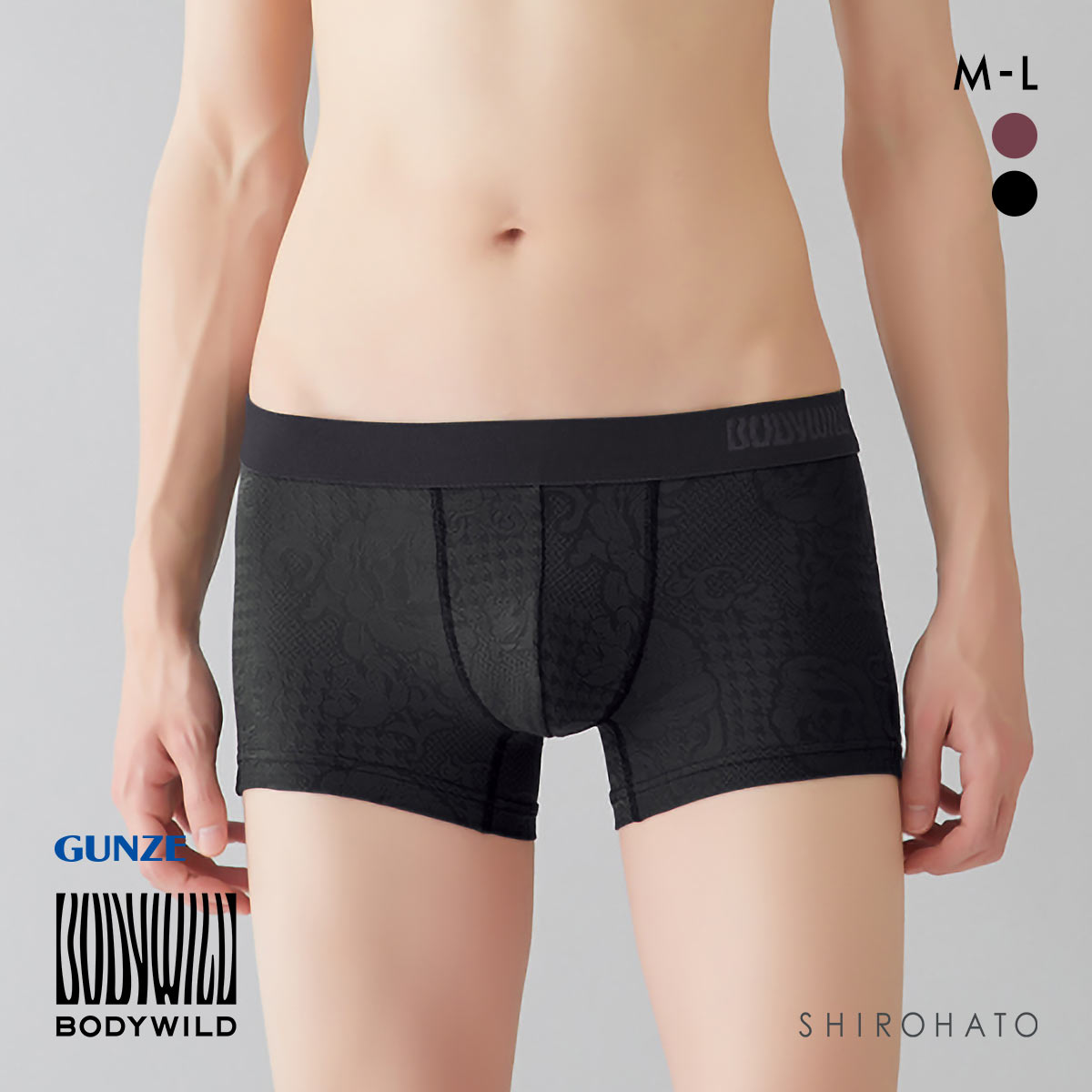 グンゼ GUNZE ボディワイルド BODY WILD ボクサーパンツ メンズ ジャカードパターン 前とじ フラワーチェック柄(BK-ブラック-M)