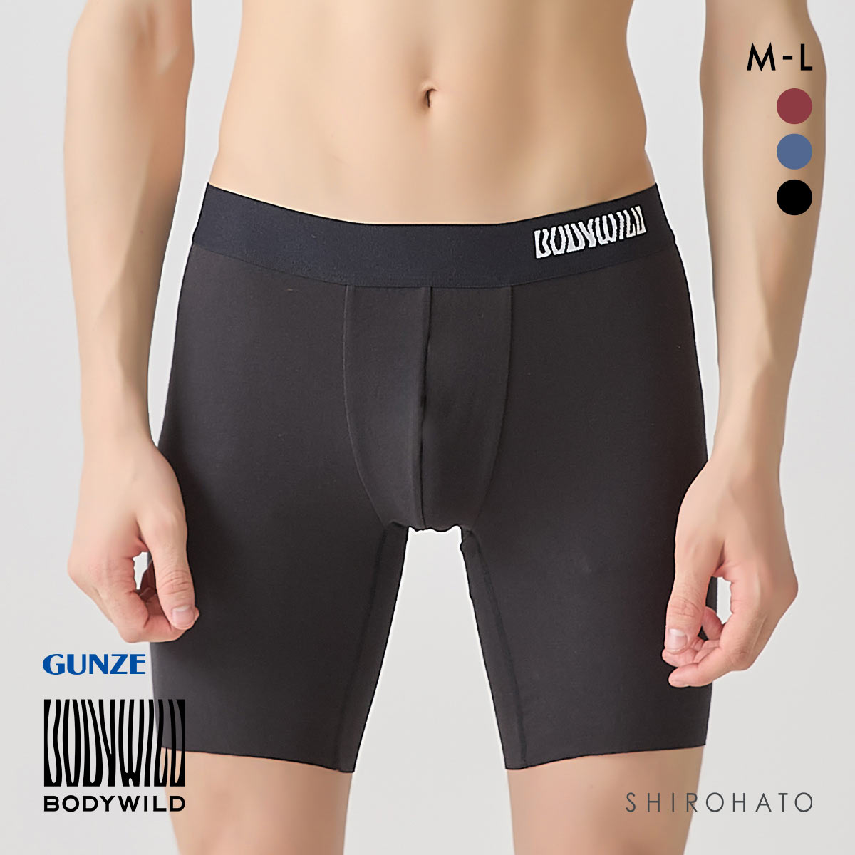 ボディワイルド ロングボクサーパンツ 前閉じ メンズ BODYWILD(BK-ブラック-M)