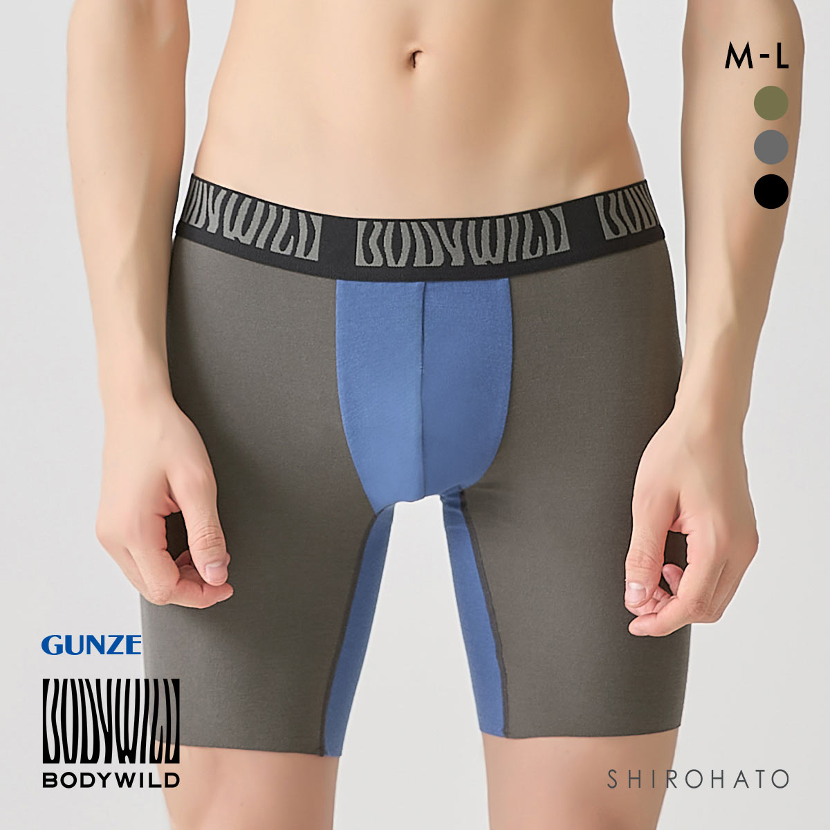 ボディワイルド ロングボクサーパンツ メンズ 前閉じ BODYWILD(GY-グレー-M)