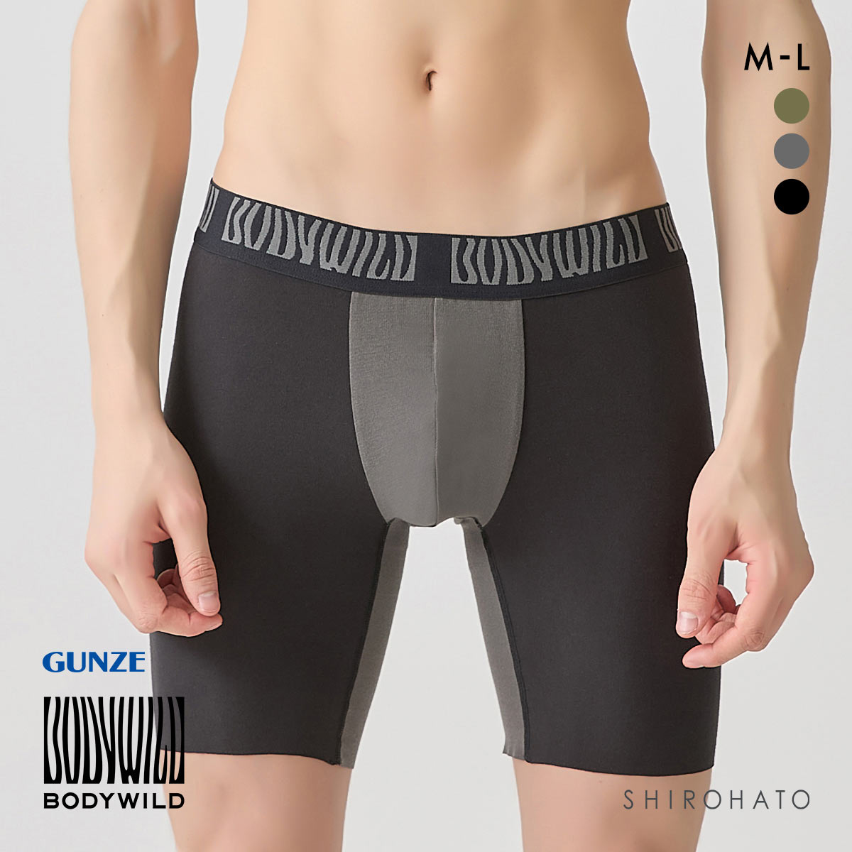 ボディワイルド ロングボクサーパンツ メンズ 前閉じ BODYWILD(BK-ブラック-M)