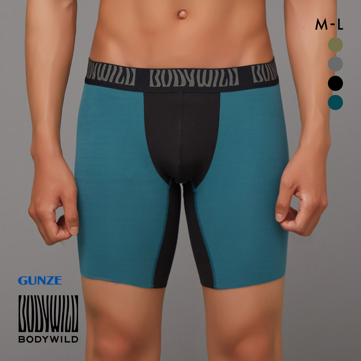 ボディワイルド ロングボクサーパンツ メンズ 前閉じ BODYWILD(BG-ブルーグリーン-M)