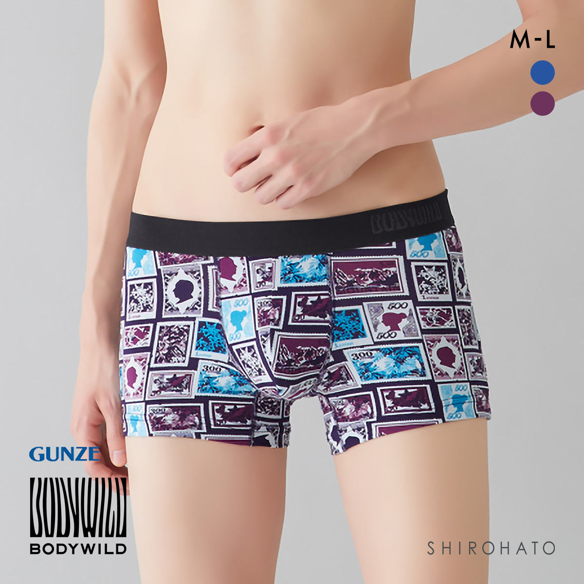 グンゼ GUNZE ボディワイルド BODY WILD ボクサーパンツ メンズ 吸汗速乾 前とじ 総柄(BO-ボルドー-M)