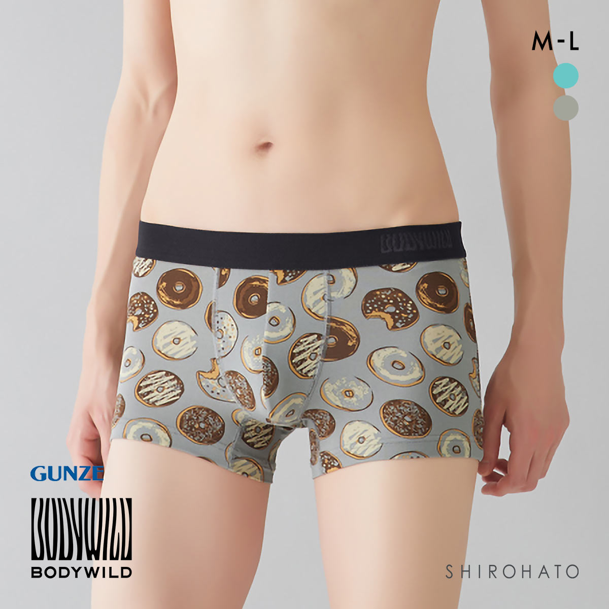 グンゼ GUNZE ボディワイルド BODY WILD ボクサーパンツ メンズ 吸汗速乾 前とじ ドーナツ柄(LGY-薄グレー-M)