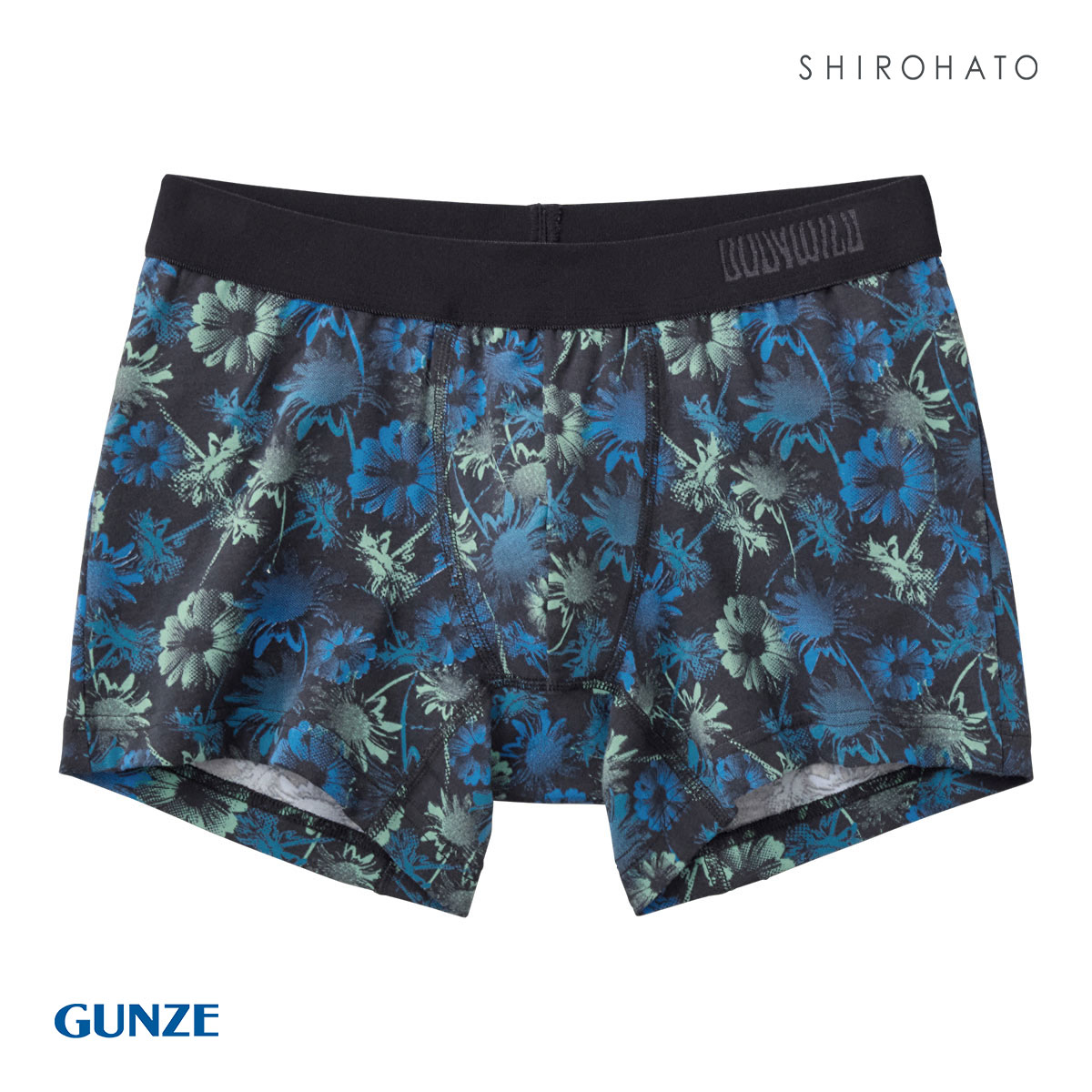 グンゼ GUNZE ボディワイルド BODY WILD ボクサーパンツ メンズ 前とじ 綿混素材 総柄 花柄(BU-ブルー-M)