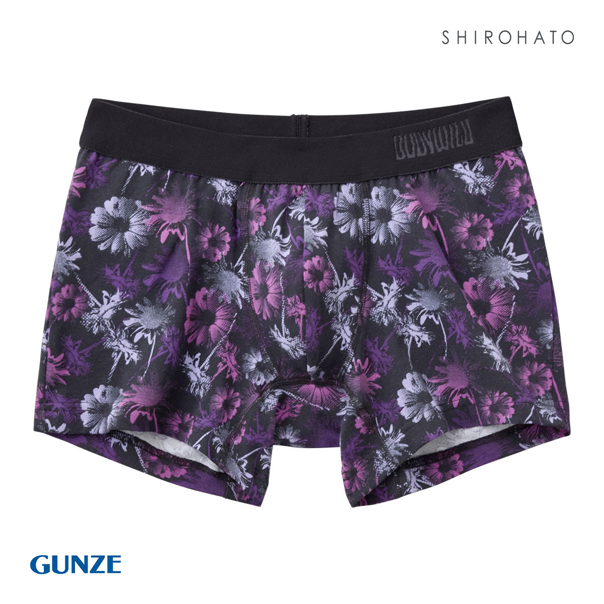 グンゼ GUNZE ボディワイルド BODY WILD ボクサーパンツ メンズ 前とじ 綿混素材 総柄 花柄(PU-パープル-M)