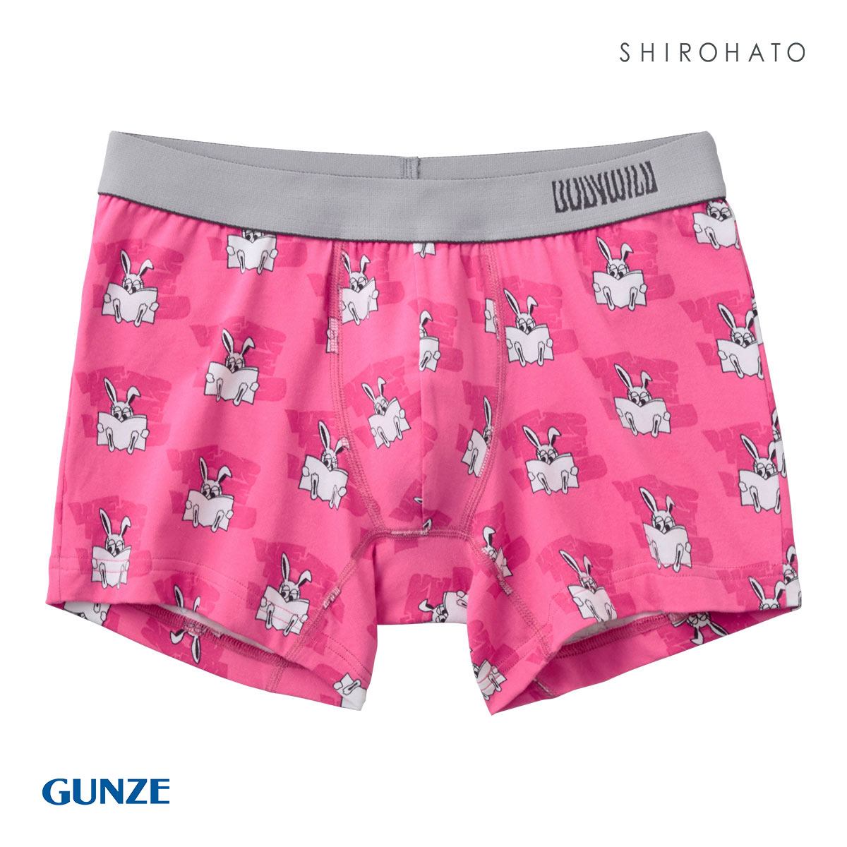 グンゼ GUNZE ボディワイルド BODY WILD ボクサーパンツ メンズ 前とじ 綿混素材 ウサギ総柄(PI-ピンク-M)