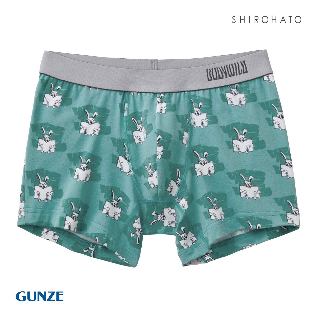 グンゼ GUNZE ボディワイルド BODY WILD ボクサーパンツ メンズ 前とじ 綿混素材 ウサギ総柄(BG-ブルーグリーン-M)