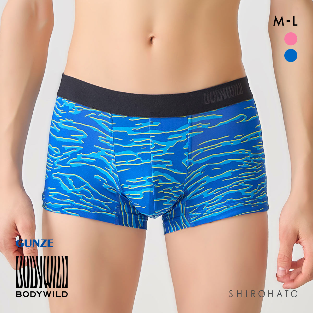 ボディワイルド ボクサーパンツ ローライズボクサー メンズ 前閉じ 吸汗速乾 BODYWILD(BU-ブルー-M)