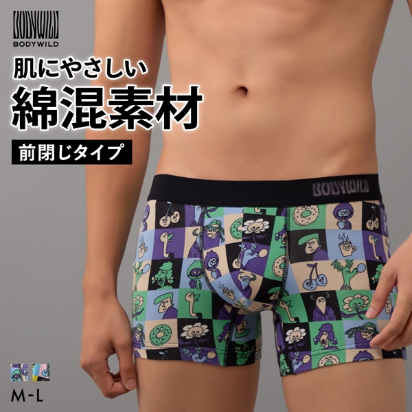 グンゼ BODY WILD ポップキャラクター柄 ボクサーパンツ 前閉じ メンズ 綿混 GUNZE ボディワイルド