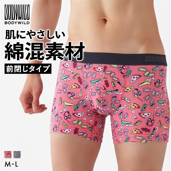 グンゼ GUNZE ボディワイルド BODY WILD ストリートモチーフ柄 ボクサーパンツ 前閉じ メンズ 綿混 BODYWILD