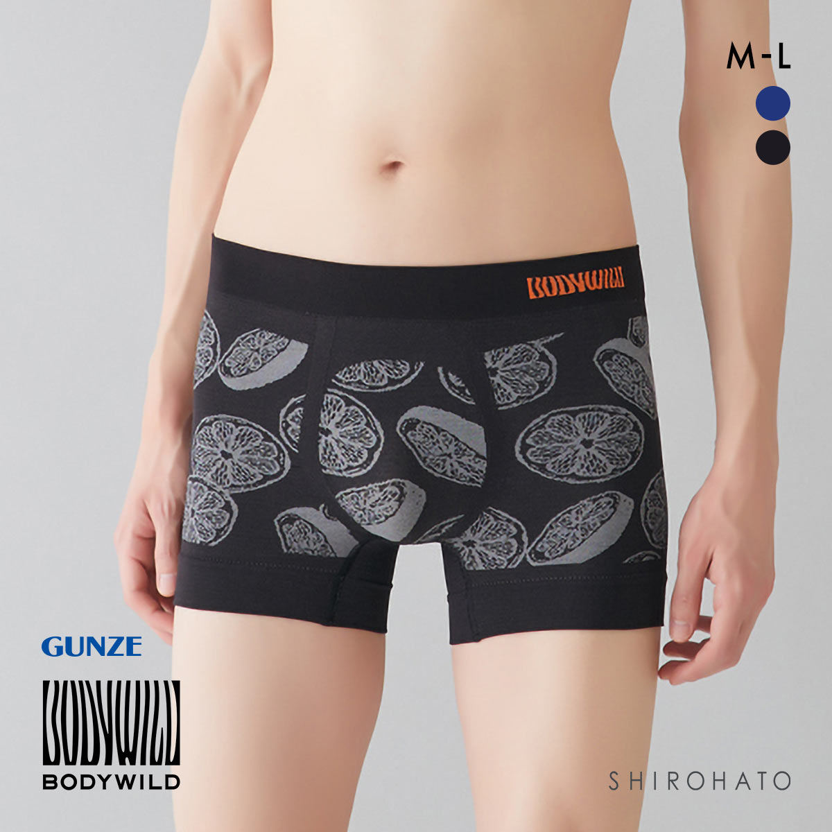 グンゼ GUNZE ボディワイルド BODY WILD ボクサーパンツ メンズ 前とじ 立体成型 かんきつ系総柄 軽量(BK-ブラック-M)