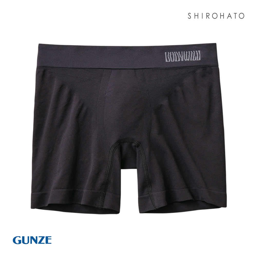 グンゼ GUNZE ボディワイルド BODY WILD 立体成型 セミロングボクサーパンツ 前閉じ メンズ e-BOXER(BK-ブラック-M)