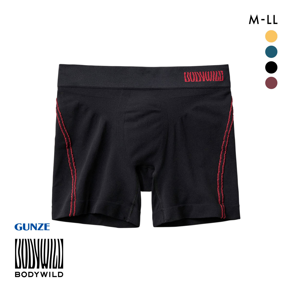 グンゼ GUNZE ボディワイルド BODY WILD セミロングボクサーパンツ メンズ 立体成型 e-BOXER 前とじ 日本製(BK-ブラック-M)