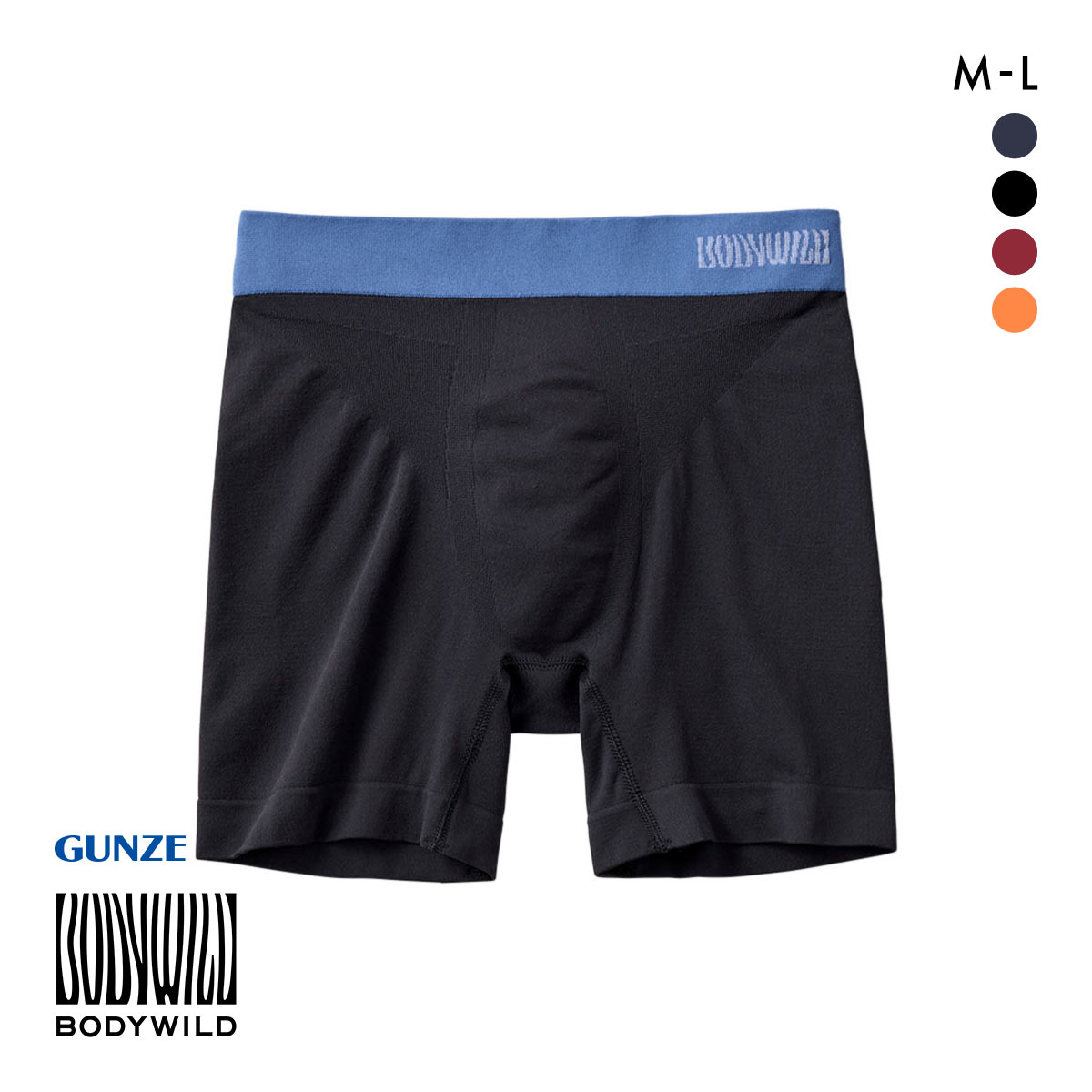グンゼ GUNZE ボディワイルド BODY WILD 立体成型 セミロングボクサーパンツ メンズ 日本製 e-BOXER 前とじ(BK-ブラック-M)