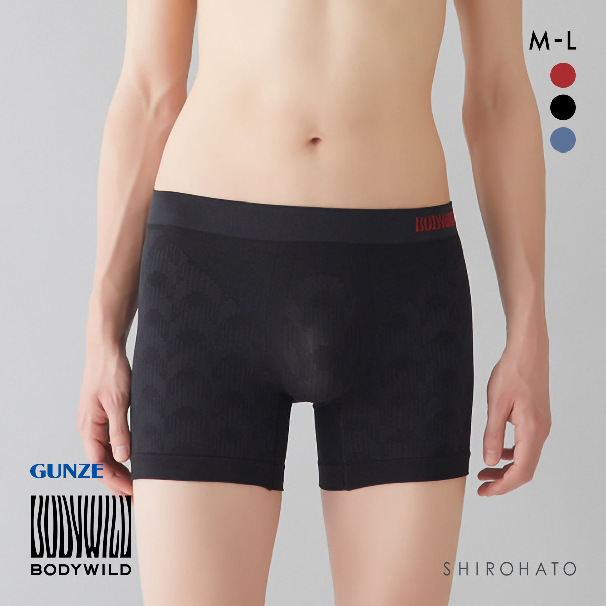 グンゼ GUNZE ボディワイルド BODY WILD セミロングボクサーパンツ メンズ 前とじタイプ e-BOXER 抗菌防臭(BK-ブラック-M)
