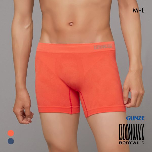 グンゼ BODY WILD e-BOXER ラインジオメトリック柄 セミロング ボクサーパンツ メンズ 立体成型 前とじ GUNZE ボディワイルド
