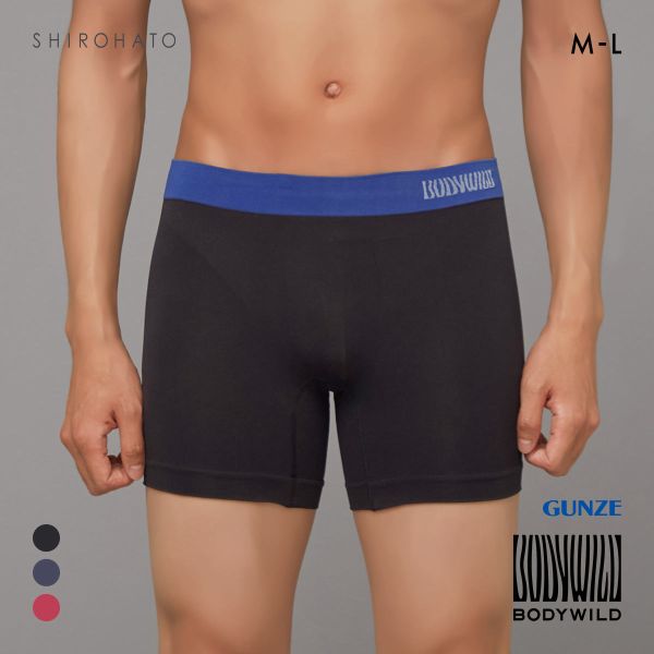 グンゼ BODY WILD e-BOXER セミロング ボクサーパンツ メンズ 立体成型 腰ゴムカラー切替 前とじ GUNZE ボディワイルド