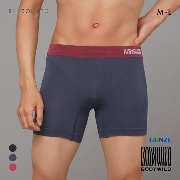 グンゼ BODY WILD e-BOXER セミロング ボクサーパンツ メンズ 立体成型 腰ゴムカラー切替 前とじ GUNZE ボディワイルド