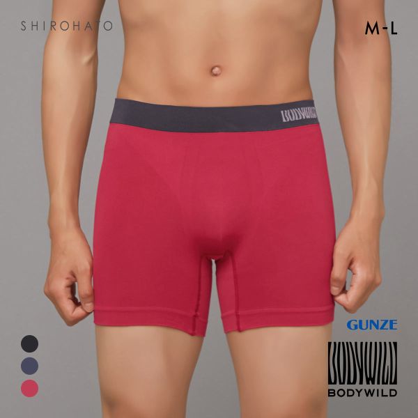 グンゼ BODY WILD e-BOXER セミロング ボクサーパンツ メンズ 立体成型 腰ゴムカラー切替 前とじ GUNZE ボディワイルド