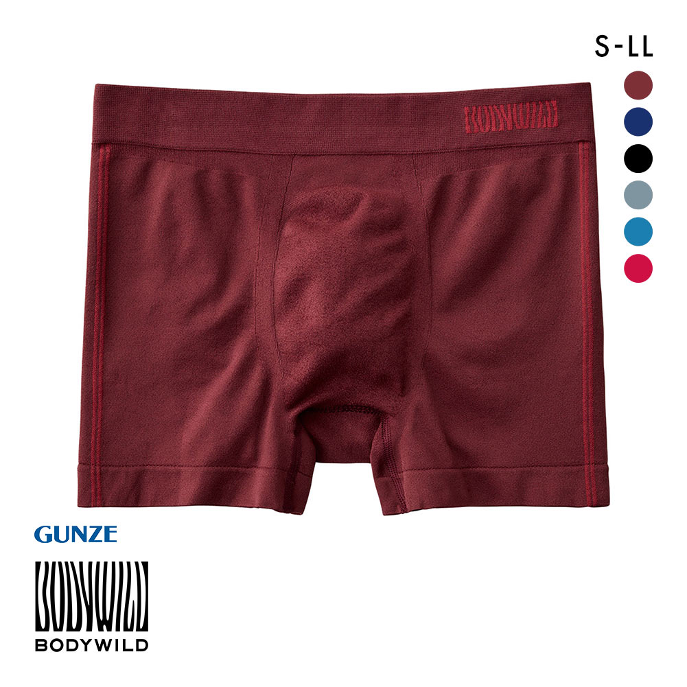 グンゼ GUNZE ボディワイルド BODY WILD ボクサーパンツ メンズ 日本製 前とじ 3D-Boxer 立体成型(DRE-濃レッド-S)