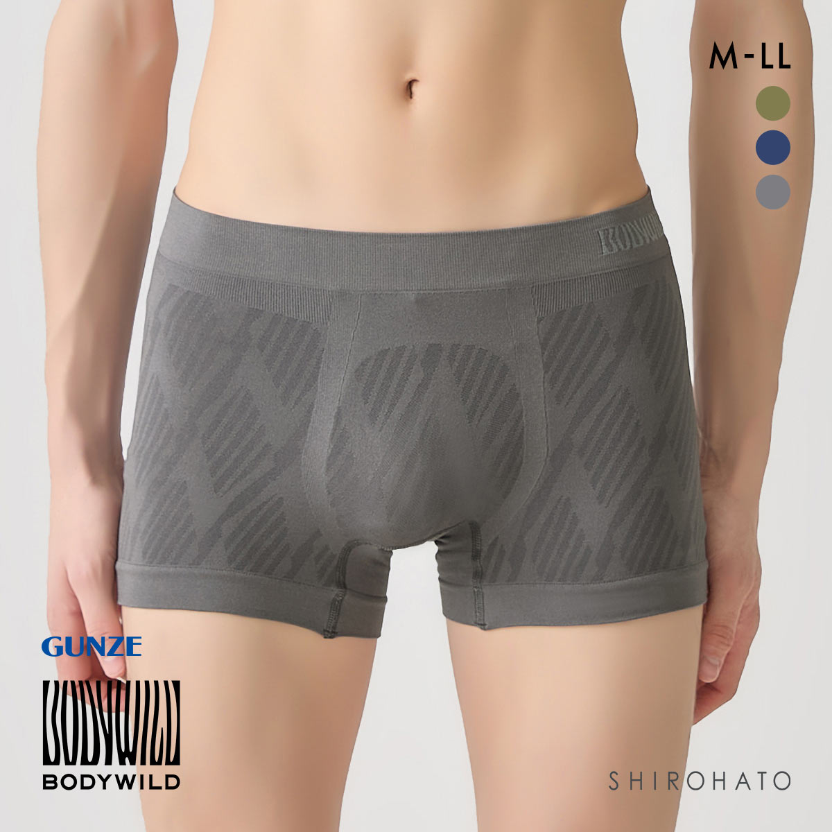 ボディワイルド ボクサーパンツ 立体成型 メンズ 前とじ ダイヤチェック柄 BODYWILD(GY-グレー-M)
