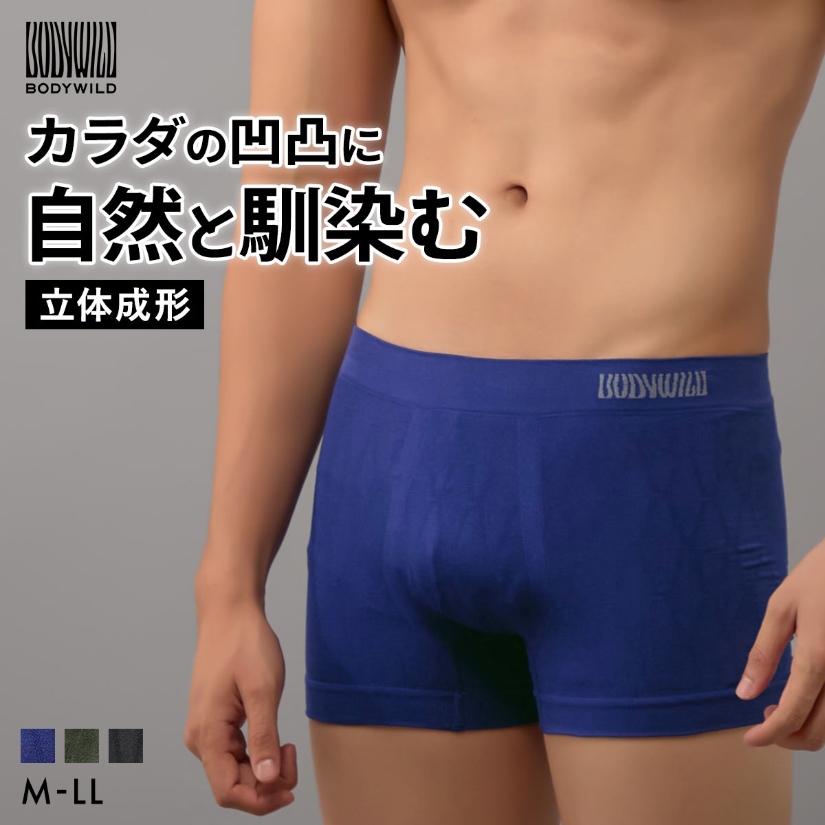 グンゼ BODY WILD 3D-Boxer ワイヤーネット柄 ボクサーパンツ メンズ 立体成型 前とじ GUNZE ボディワイルド(DBU-濃ブルー-M)