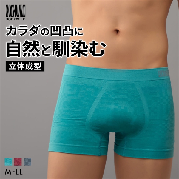 グンゼ BODY WILD 3D-Boxer ジオメトリックチェック柄 ボクサーパンツ メンズ 立体成型 前とじ GUNZE ボディワイルド