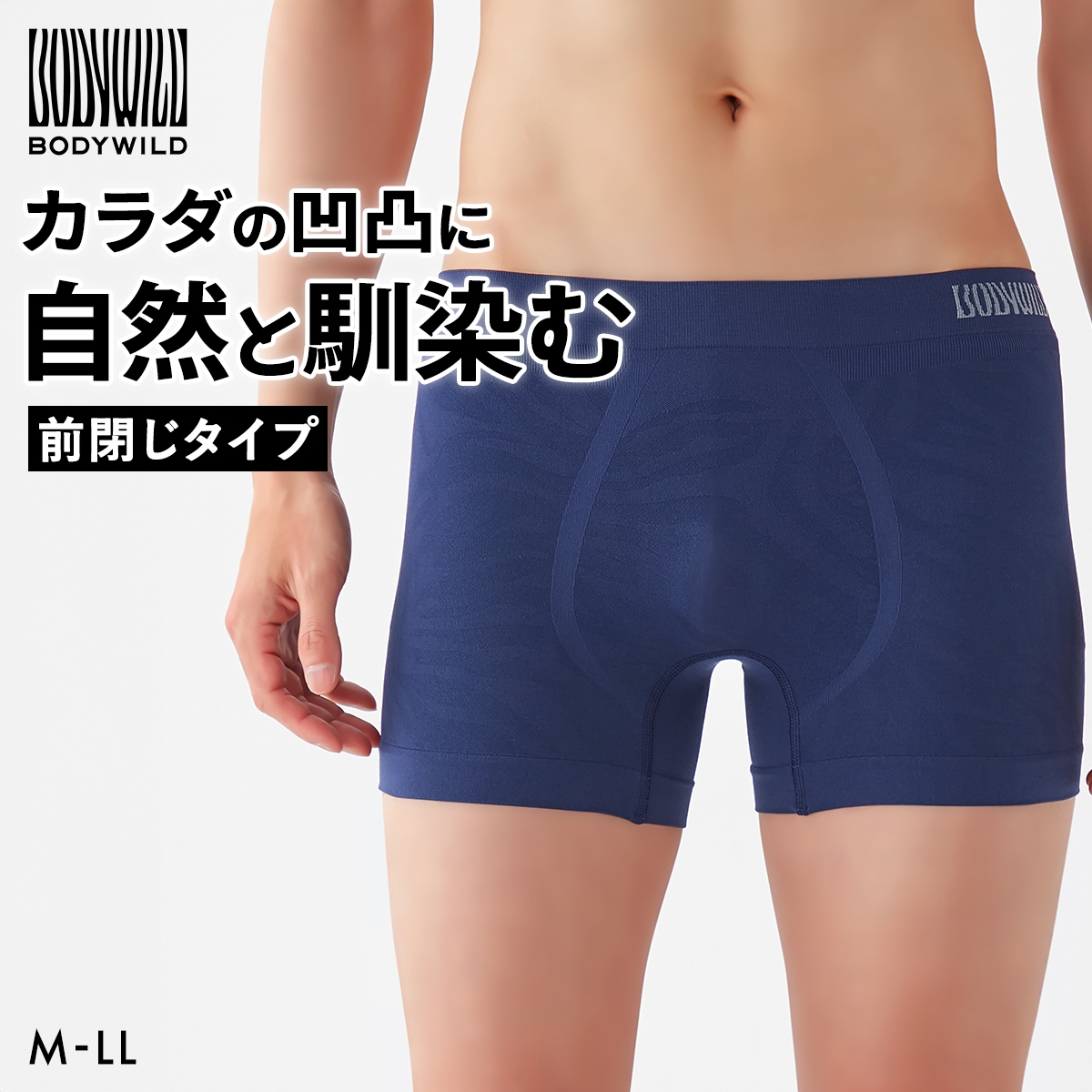 グンゼ BODY WILD 3D-Boxer ゼブラ柄 ボクサーパンツ メンズ 立体成型 前とじ 大きいサイズ GUNZE ボディワイルド(NV-ネイビー-M)