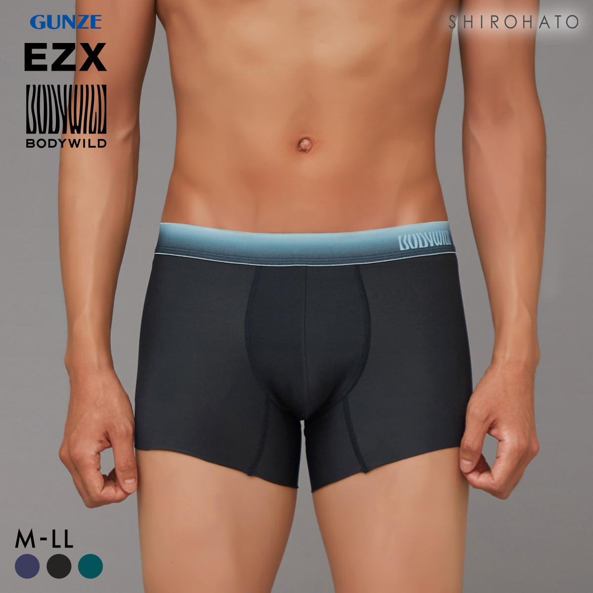 グンゼ BODY WILD EZX カットオフ ボクサーパンツ グラデーションタイプ メンズ 日本製 前とじ GUNZE ボディワイルド イージーエックス(BK-ブラック-M)