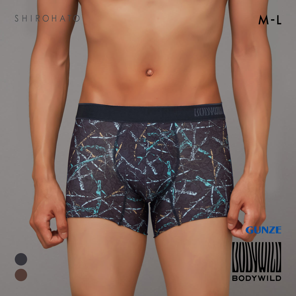 グンゼ BODY WILD EZX トゥイッグカモ柄 カットオフ ボクサーパンツ メンズ 前とじ GUNZE ボディワイルド イージーエックス(BGY-ブルーグレー-M)