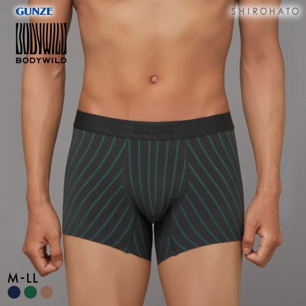 グンゼ BODY WILD BLACK DESIGN ストライプ柄 カットオフ ボクサーパンツ メンズ 日本製  GUNZE ボディワイルド