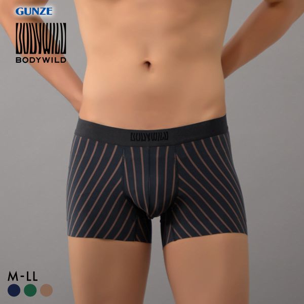 グンゼ BODY WILD BLACK DESIGN ストライプ柄 カットオフ ボクサーパンツ メンズ 日本製  GUNZE ボディワイルド