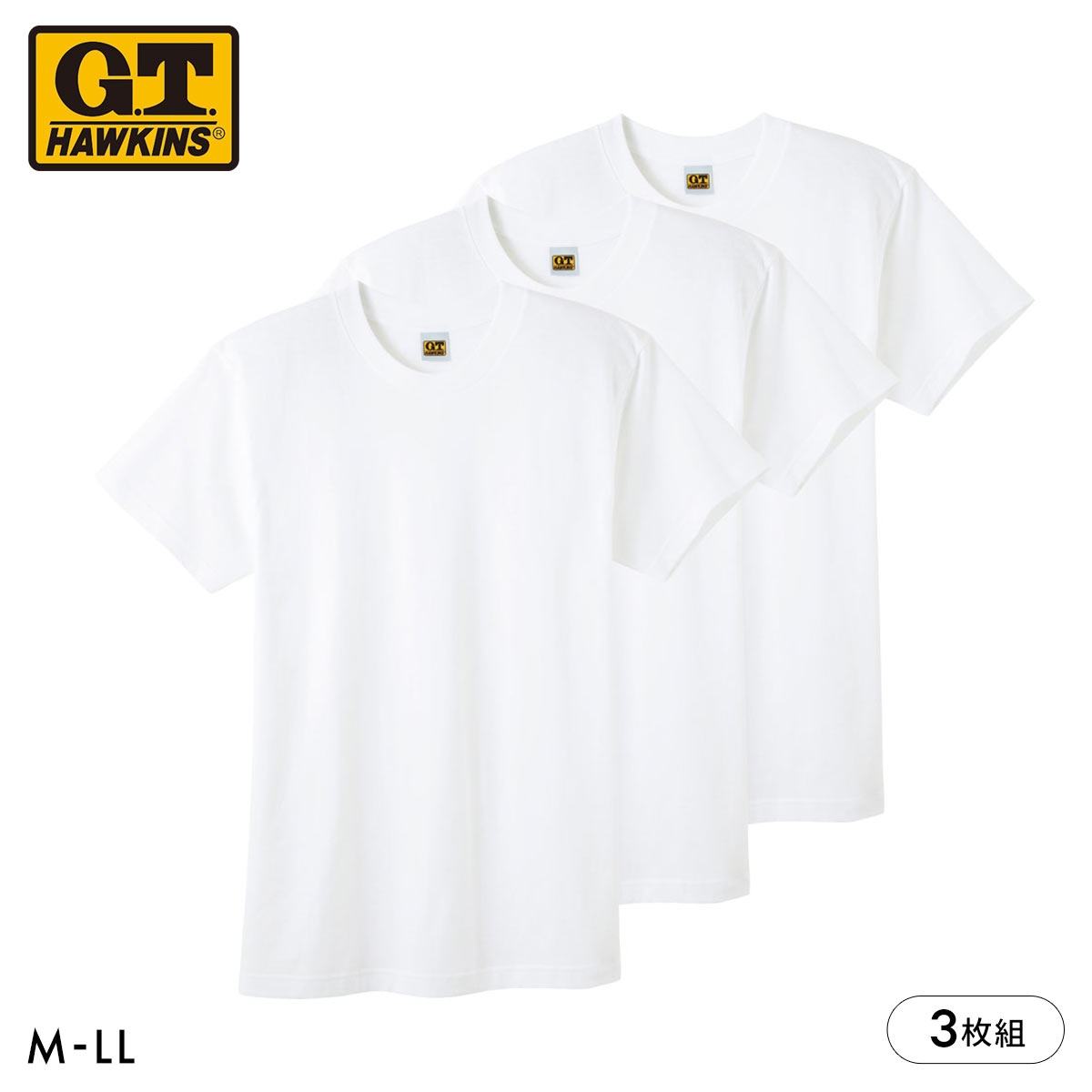 G.T.HAWKINS GTホーキンス クルーネック Tシャツ 3枚セット メンズ 半袖 綿100％ 大きいサイズ(WH-ホワイト-M)