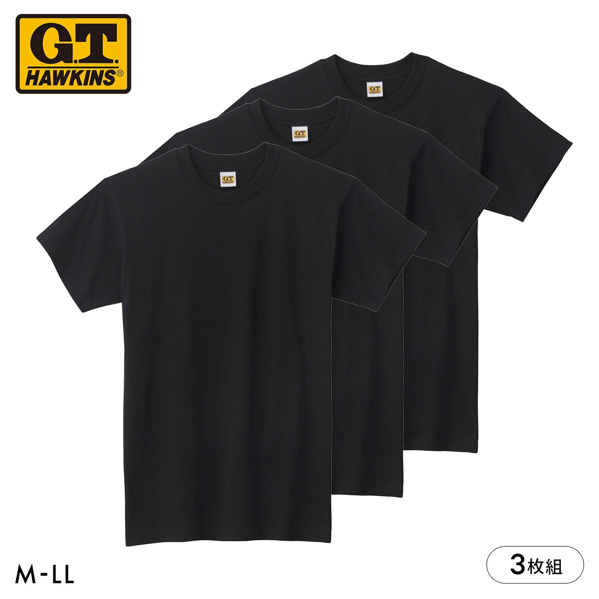 G.T.HAWKINS GTホーキンス クルーネック Tシャツ 3枚セット メンズ 半袖 綿100％ 大きいサイズ(BK-ブラック-M)