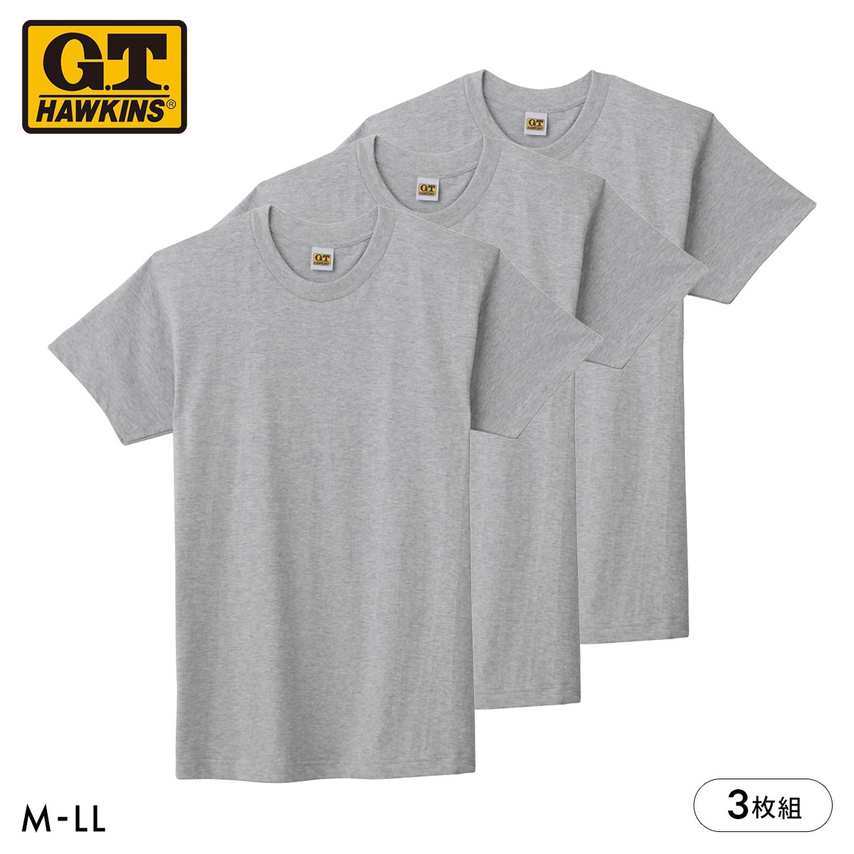 G.T.HAWKINS GTホーキンス クルーネック Tシャツ 3枚セット メンズ 半袖 綿100％ 大きいサイズ(HGY-杢グレー-M)