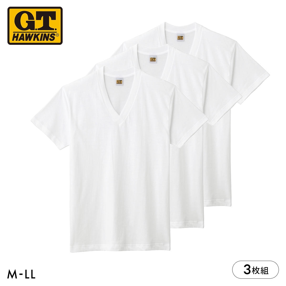G.T.HAWKINS GTホーキンス Vネック Tシャツ 3枚セット メンズ 半袖 綿100％ 大きいサイズ(WH-ホワイト-M)