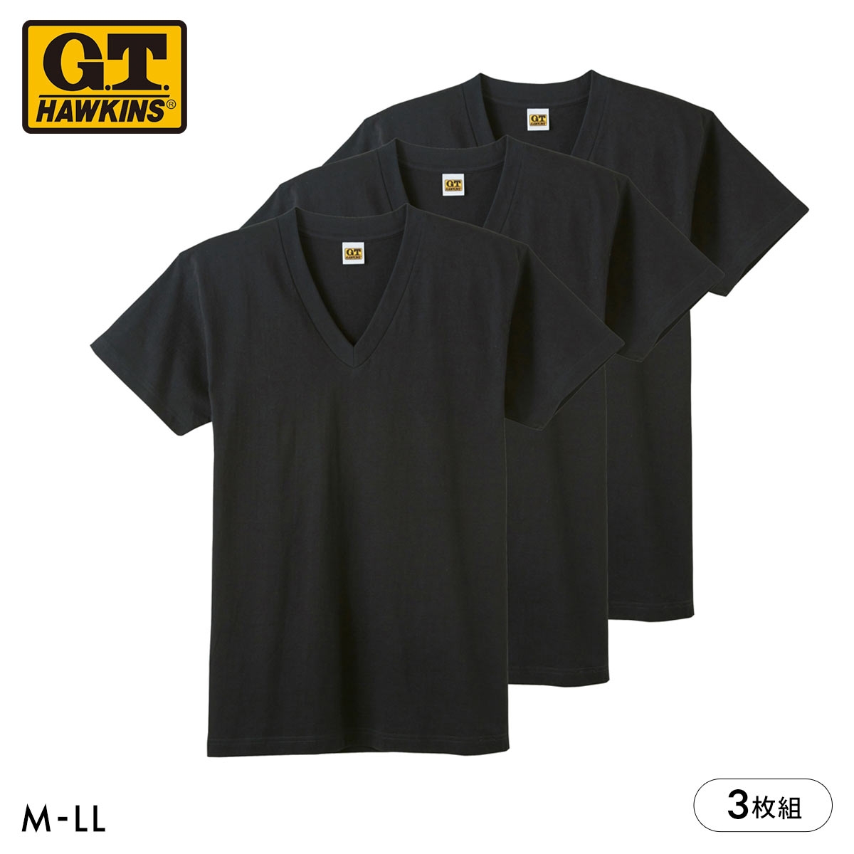G.T.HAWKINS GTホーキンス Vネック Tシャツ 3枚セット メンズ 半袖 綿100％ 大きいサイズ(BK-ブラック-M)