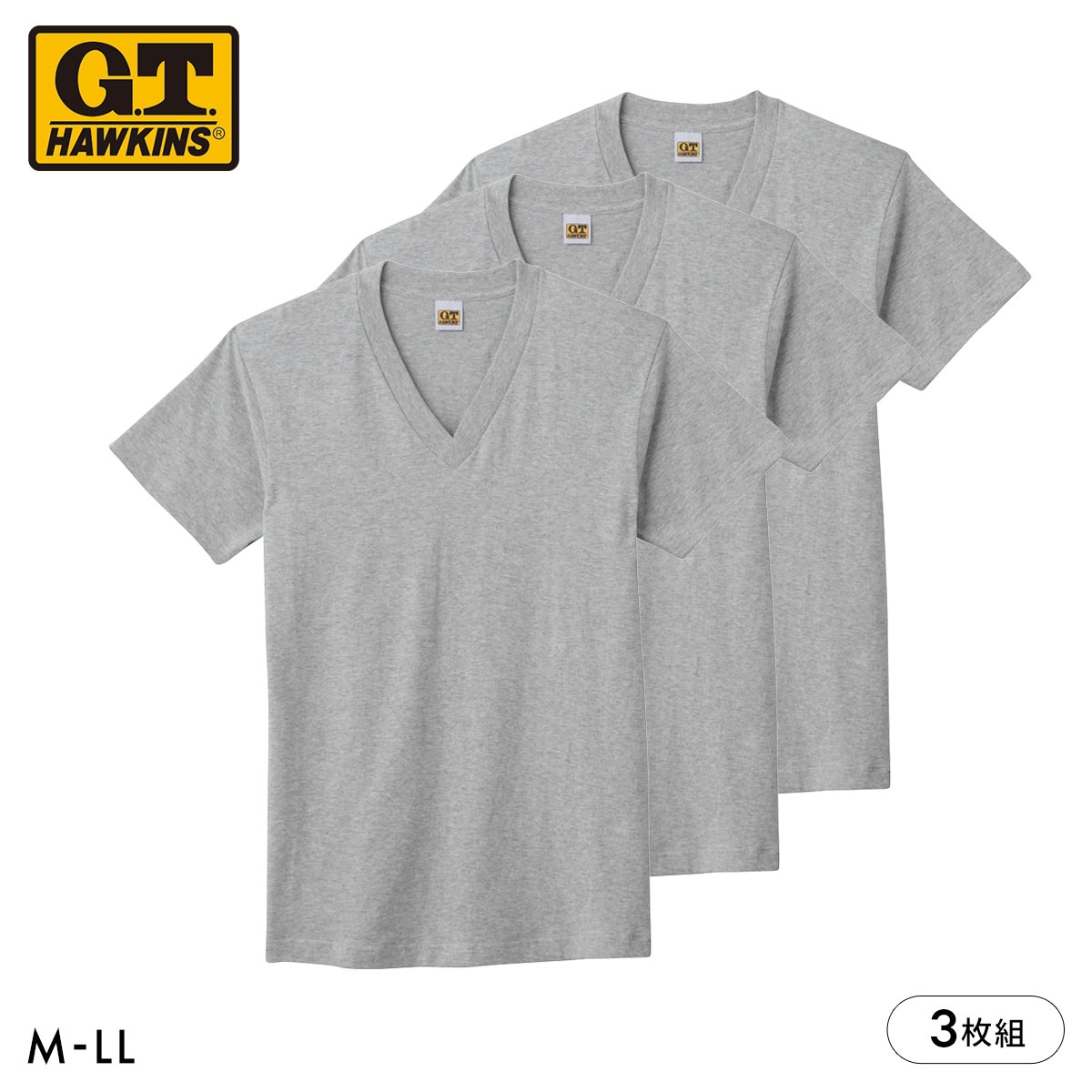 G.T.HAWKINS GTホーキンス Vネック Tシャツ 3枚セット メンズ 半袖 綿100％ 大きいサイズ(HGY-杢グレー-M)