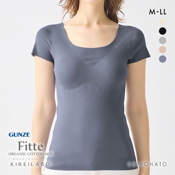グンゼ GUNZE キレイラボ KIREILABO フィッテ Fitte オーガニックコットン混 パッド付き 2分袖 レディース インナー 半袖 完全無縫製