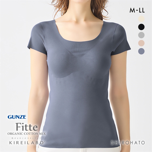 グンゼ GUNZE キレイラボ KIREILABO フィッテ Fitte オーガニックコットン混 パッド付き 2分袖 レディース インナー 半袖 完全無縫製