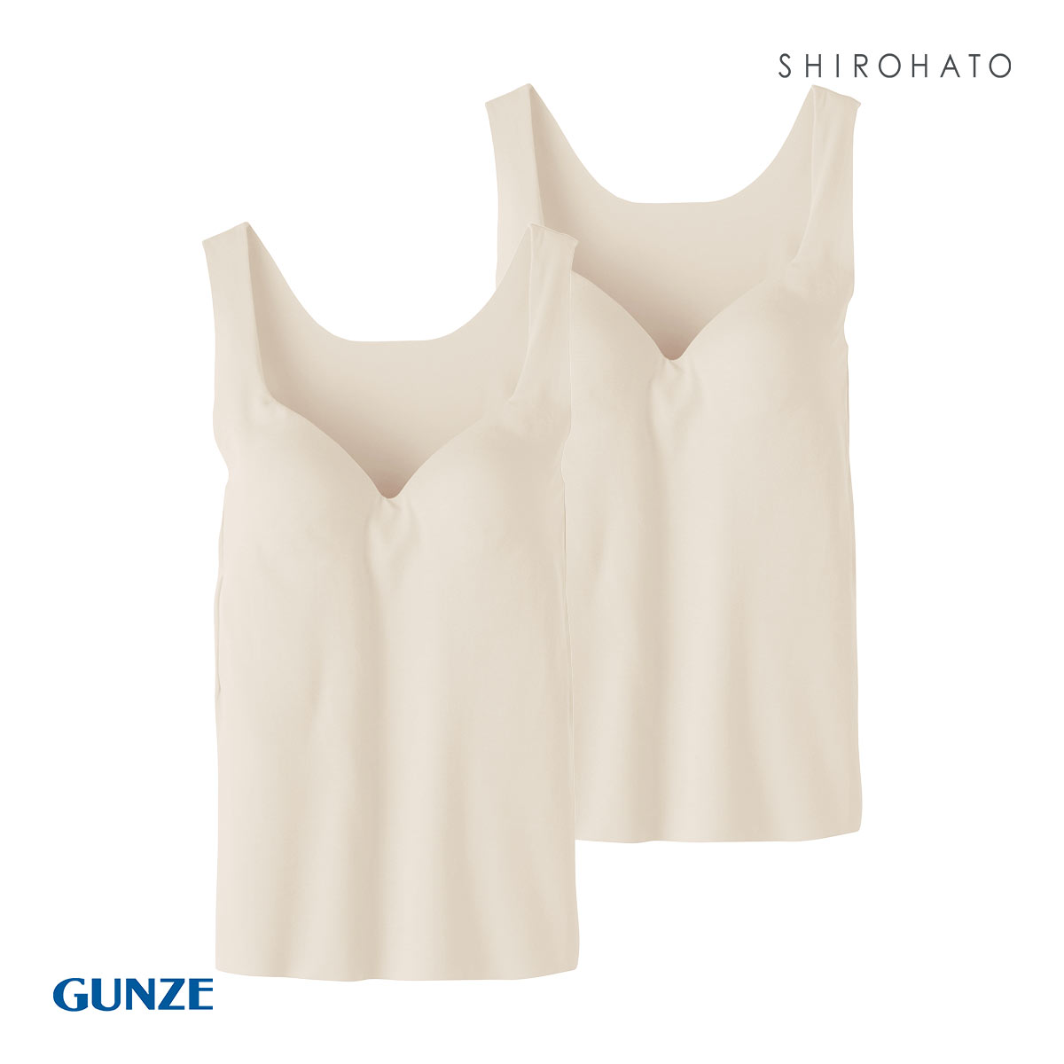 グンゼ GUNZE キレイラボ KIREILABO フィッテ Fitte オーガニックコットン混 ブラタンクトップ 2点セット インナー カップ付き(LBE-薄ベージュ-M)