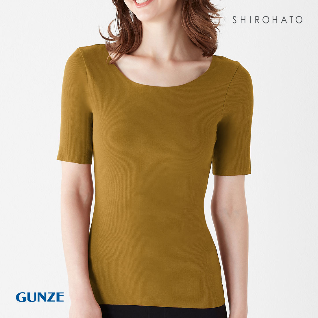 グンゼ GUNZE キレイラボ KIREILABO フィッテ Fitte オーガニックコットン混 5分袖 リブ インナー レディース カットオフ(CM-キャメル-M)